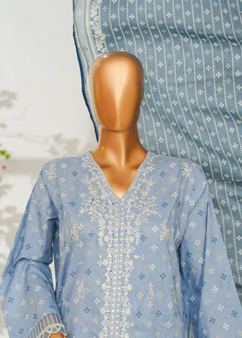 3 Piece Pastel Blue Color Embroidered Lawn Shirt with Trouser & Dupatta