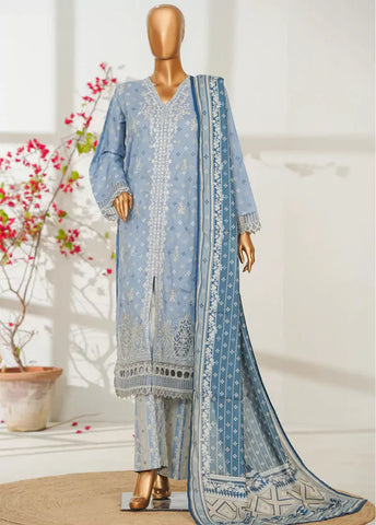 3 Piece Pastel Blue Color Embroidered Lawn Shirt with Trouser & Dupatta
