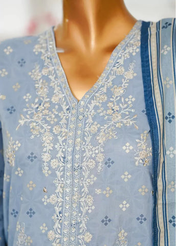 3 Piece Pastel Blue Color Embroidered Lawn Shirt with Trouser & Dupatta