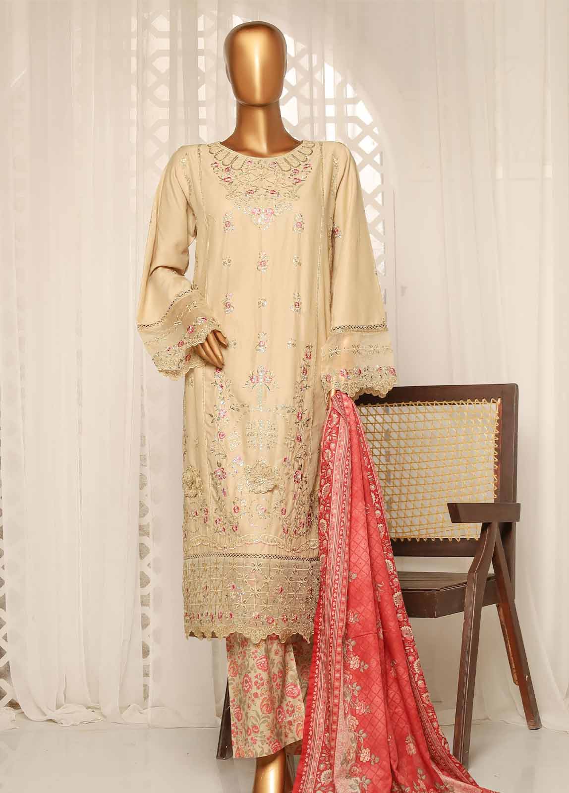 Bin Saeed Fabric - NSM-EMB-003- 3 Piece Luxury Embroidered Stitched Suit