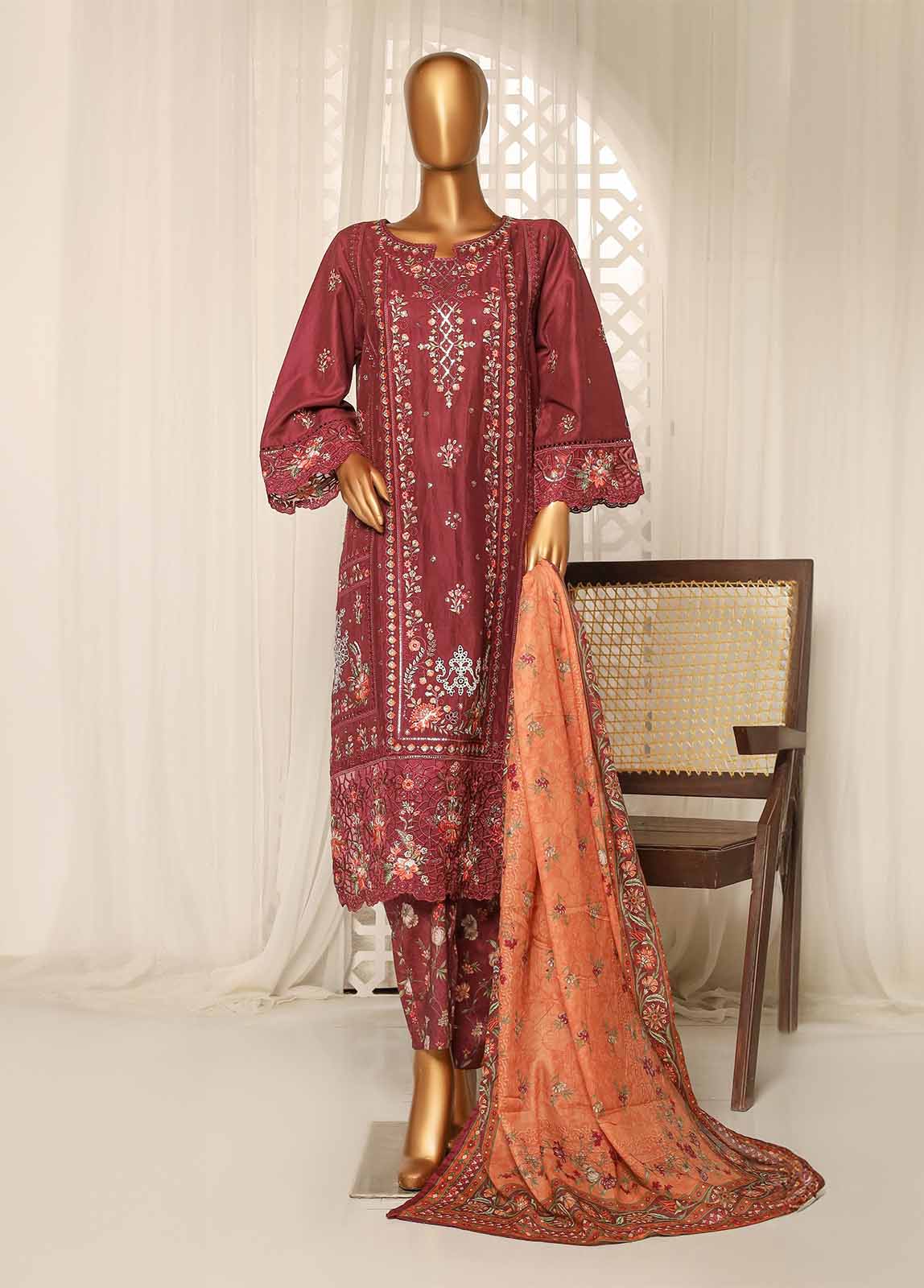 Bin Saeed Fabric - NSM-EMB-004- 3 Piece Luxury Embroidered Stitched Suit