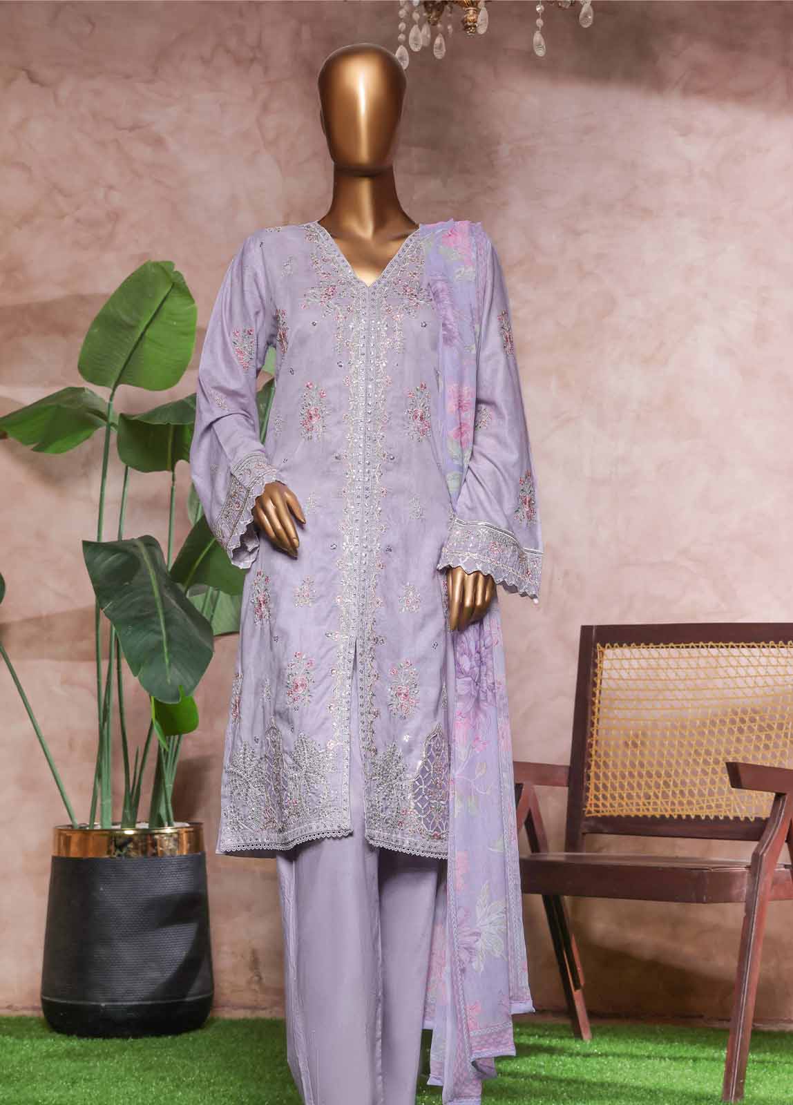 Bin Saeed Fabric - NSM-PC-027 O- 3 Piece Luxury Embroidered Stitched Suit