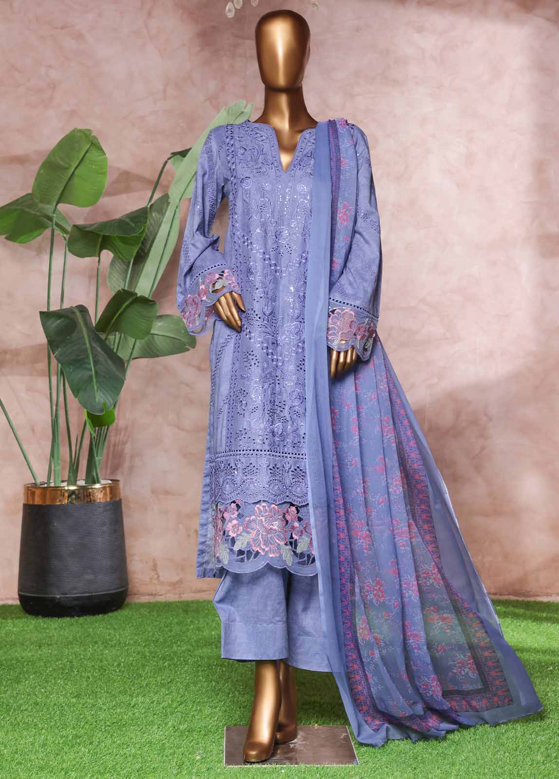 Bin Saeed Fabric - NSM-PC-035- 3 Piece Luxury Embroidered Stitched Suit