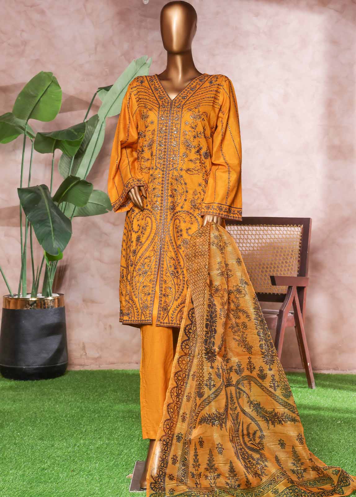Bin Saeed Fabric - NSM-PC-038 - 3 Piece Luxury Embroidered Stitched Suit