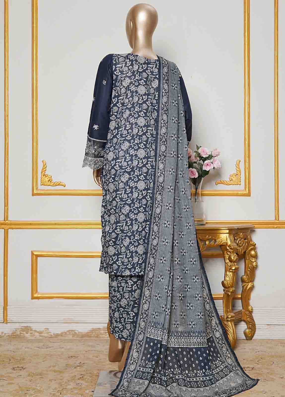 Bin Saeed Fabric - NSMC-0008- 3 Piece Cotton Embroidered Stitched Suit