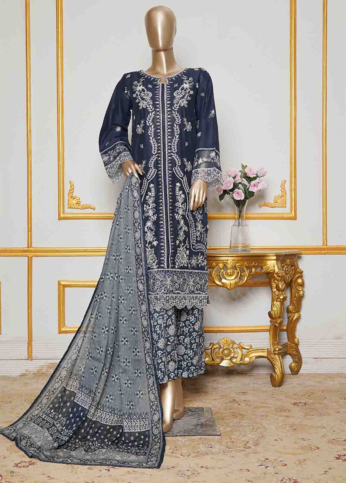 Bin Saeed Fabric - NSMC-0008- 3 Piece Cotton Embroidered Stitched Suit