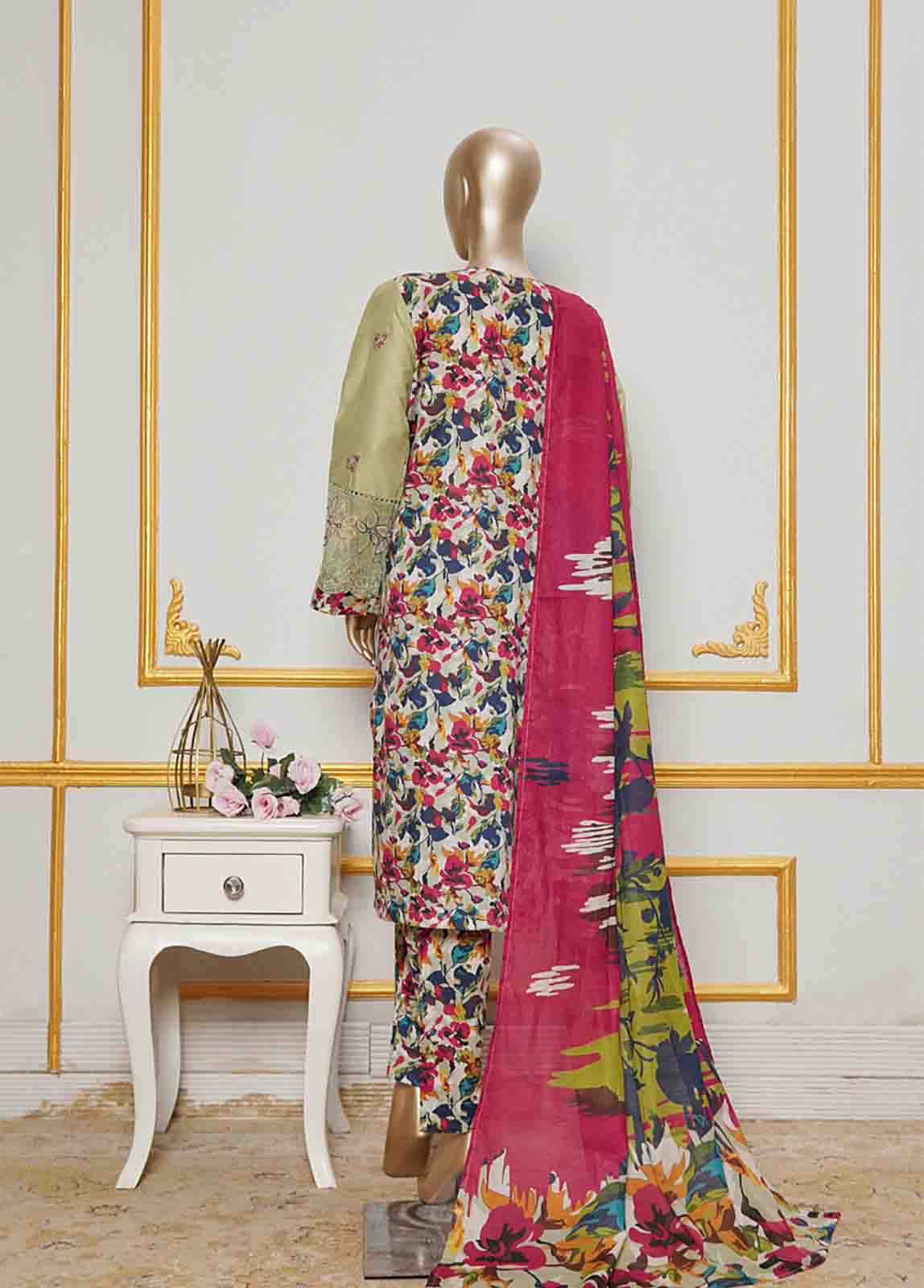 Bin Saeed Fabric - NSMC-0010- 3 Piece Cotton Embroidered Stitched Suit