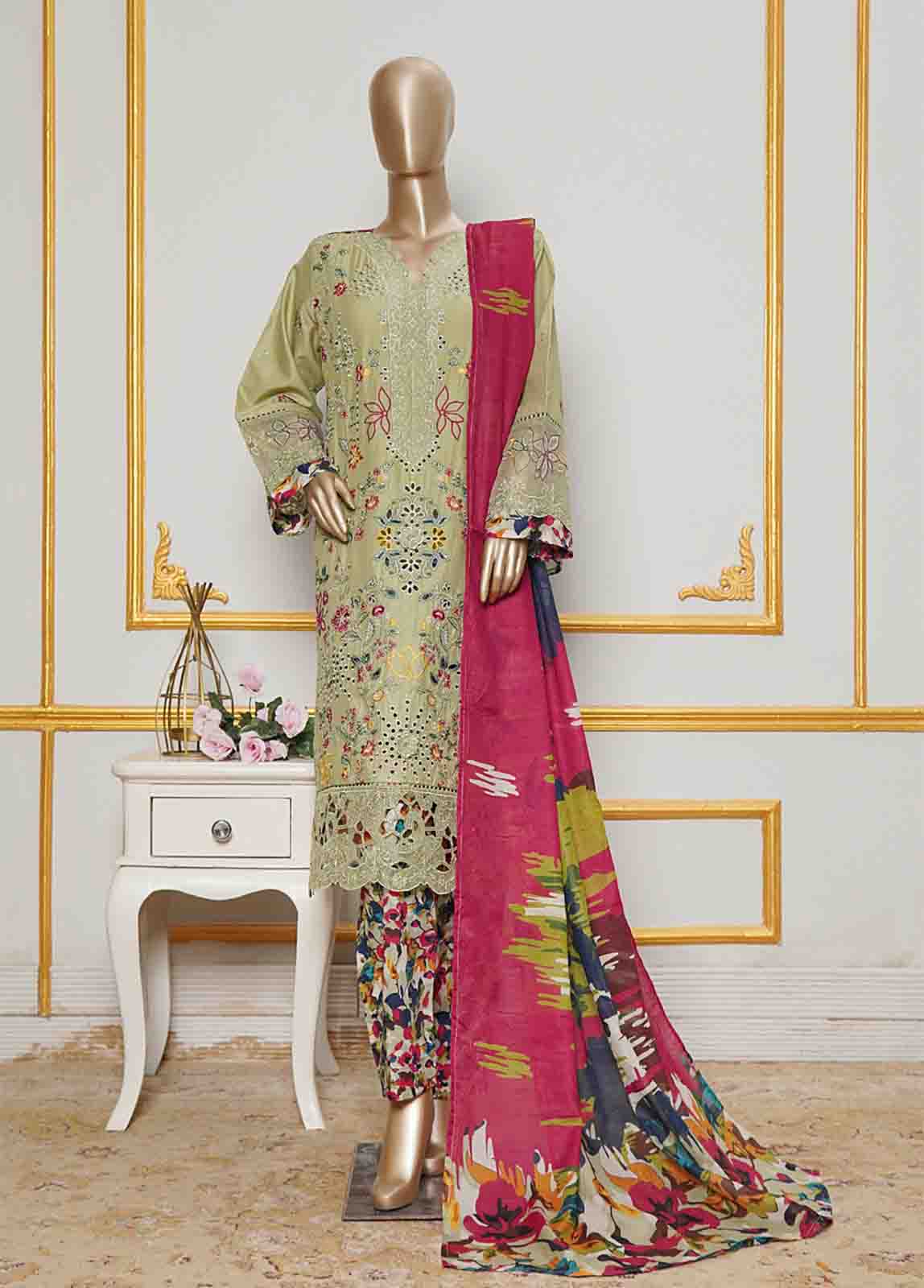 Bin Saeed Fabric - NSMC-0010- 3 Piece Cotton Embroidered Stitched Suit