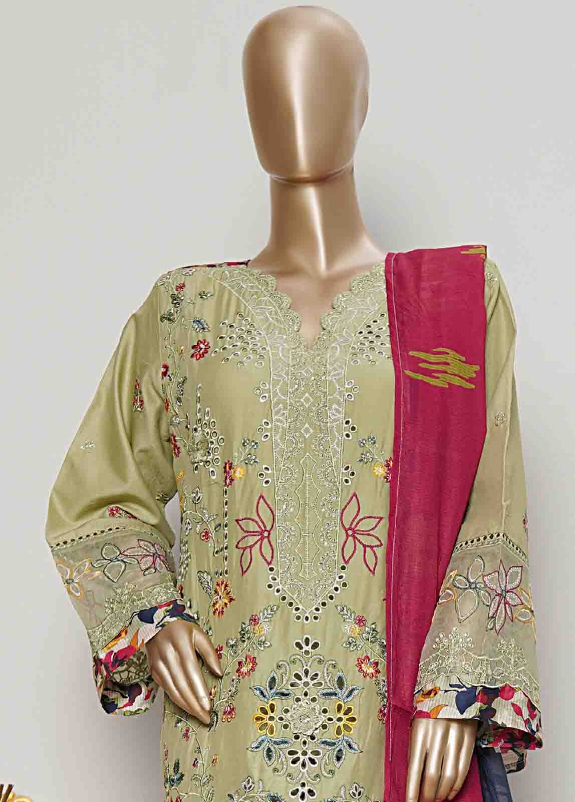 Bin Saeed Fabric - NSMC-0010- 3 Piece Cotton Embroidered Stitched Suit