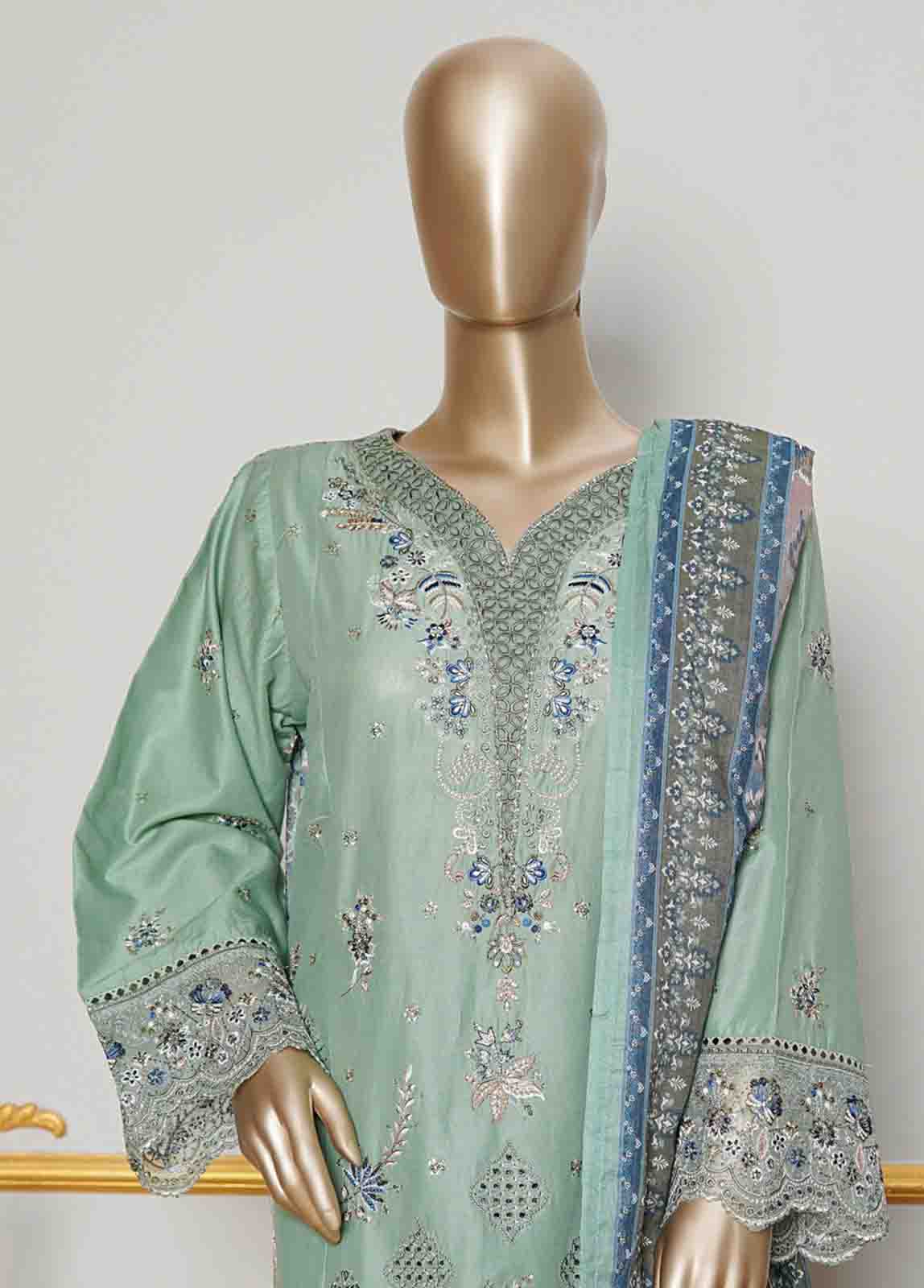 Bin Saeed Fabric - NSMC-0011- 3 Piece Cotton Embroidered Stitched Suit