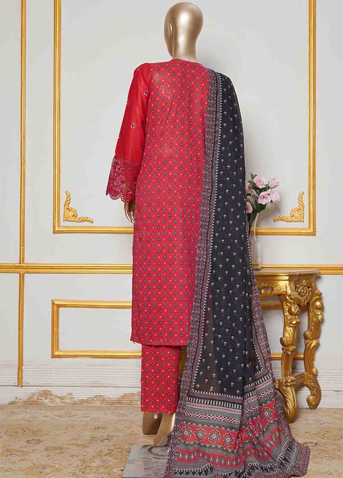 Bin Saeed Fabric - NSMC-0023- 3 Piece Cotton Embroidered Stitched Suit
