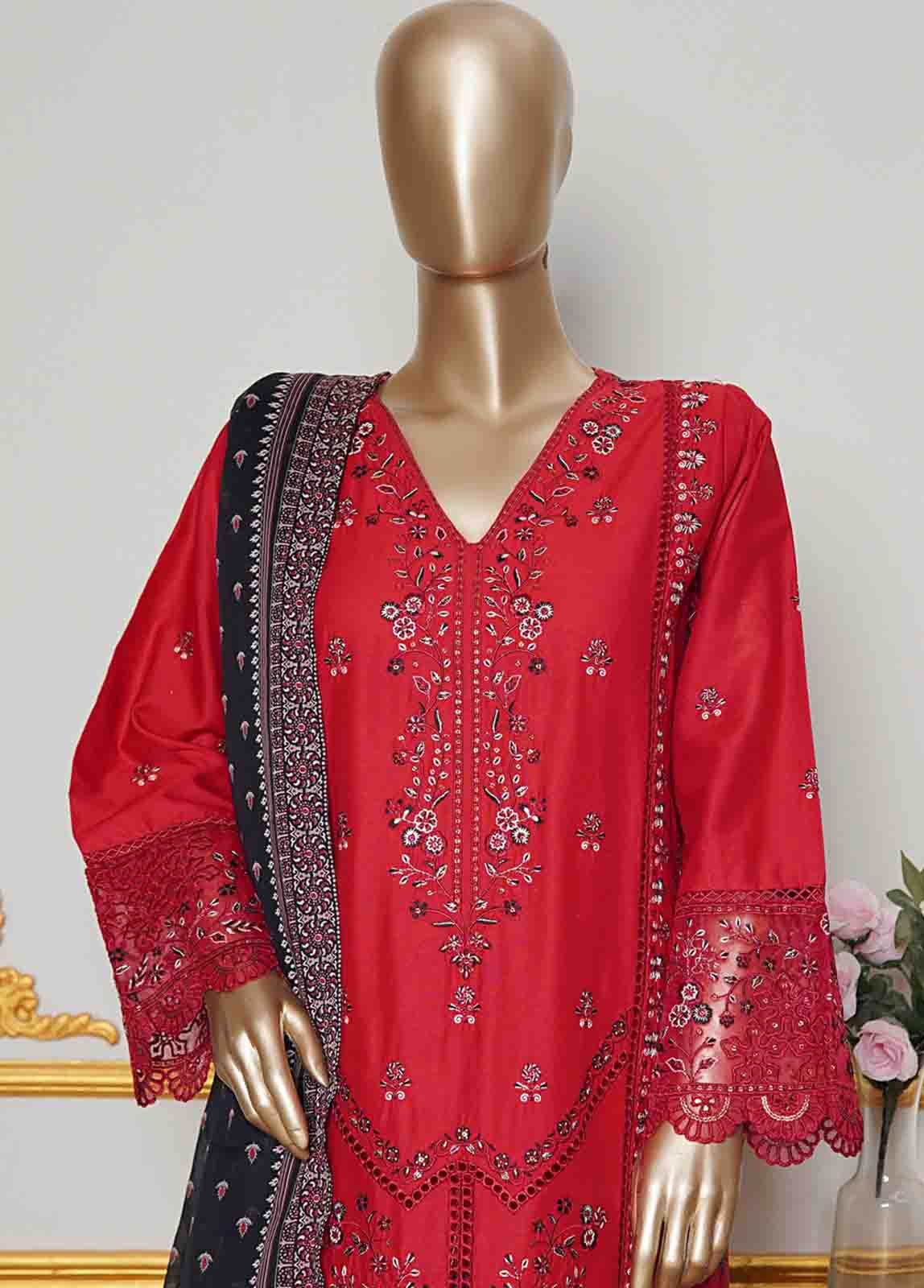 Bin Saeed Fabric - NSMC-0023- 3 Piece Cotton Embroidered Stitched Suit