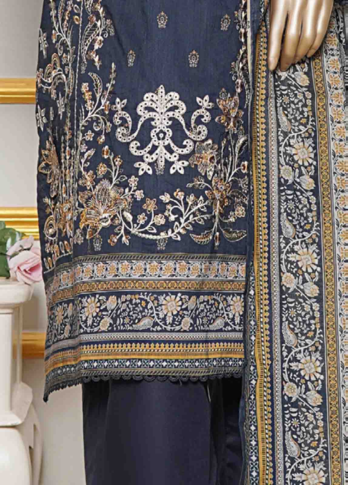 Bin Saeed Fabric - NSMC-0035- 3 Piece Cotton Embroidered Stitched Suit