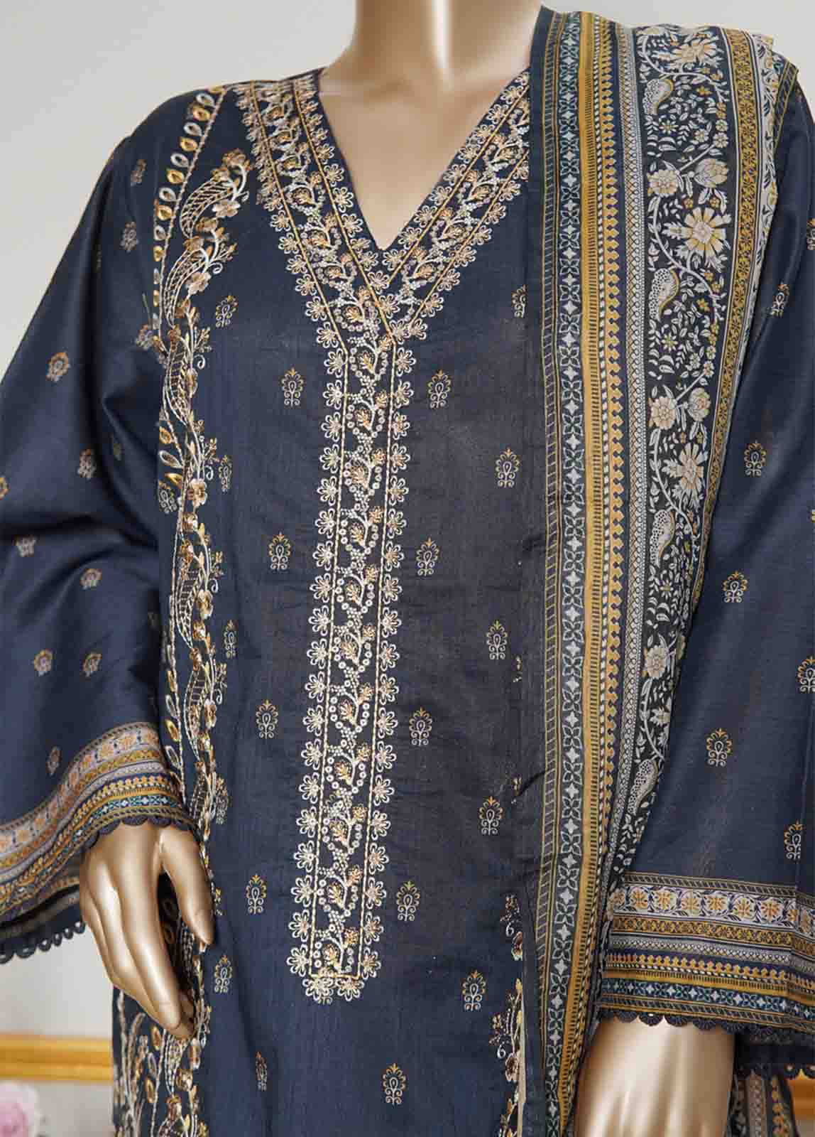 Bin Saeed Fabric - NSMC-0035- 3 Piece Cotton Embroidered Stitched Suit