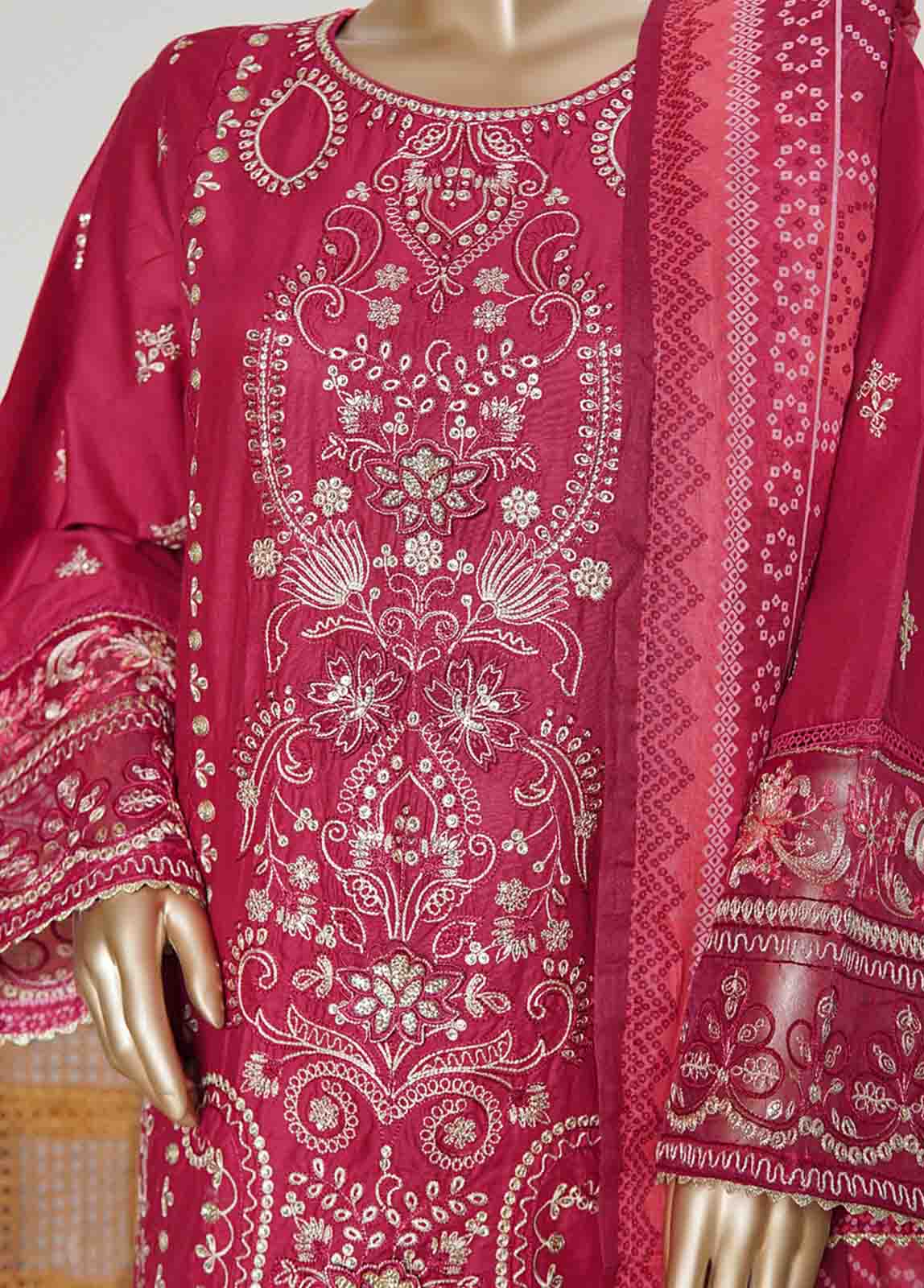 Bin Saeed Fabric - NSMC-0038- 3 Piece Cotton Embroidered Stitched Suit