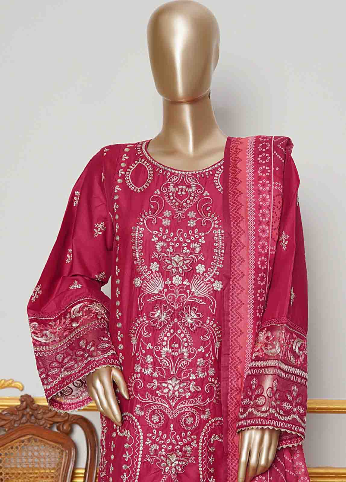 Bin Saeed Fabric - NSMC-0038- 3 Piece Cotton Embroidered Stitched Suit