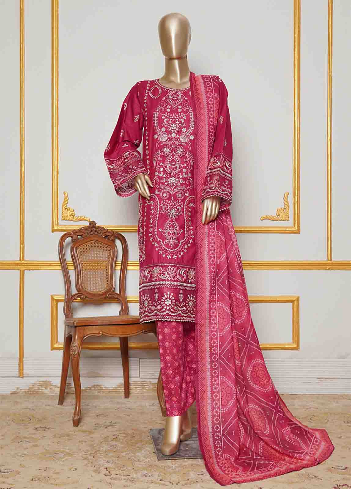 Bin Saeed Fabric - NSMC-0038- 3 Piece Cotton Embroidered Stitched Suit