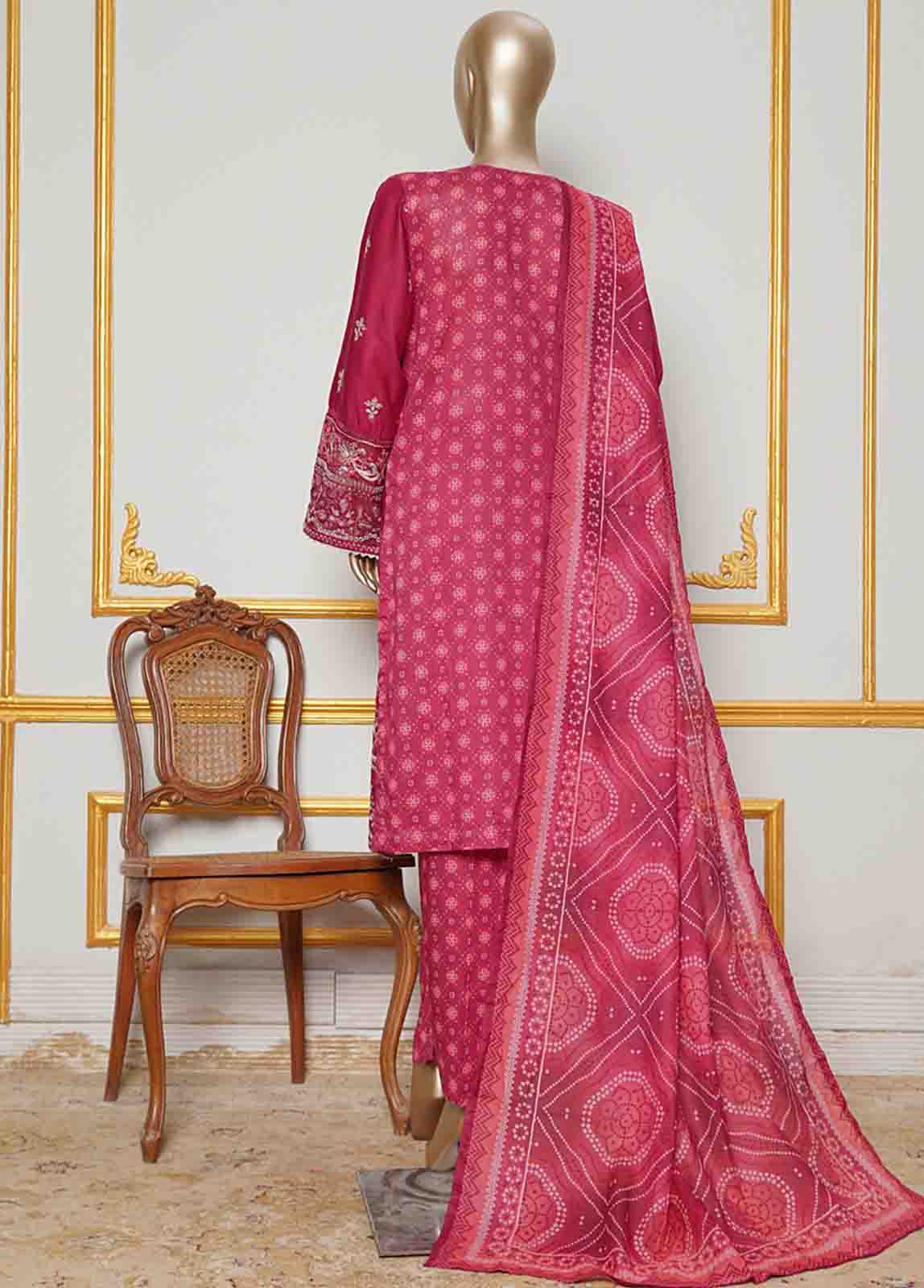 Bin Saeed Fabric - NSMC-0038- 3 Piece Cotton Embroidered Stitched Suit