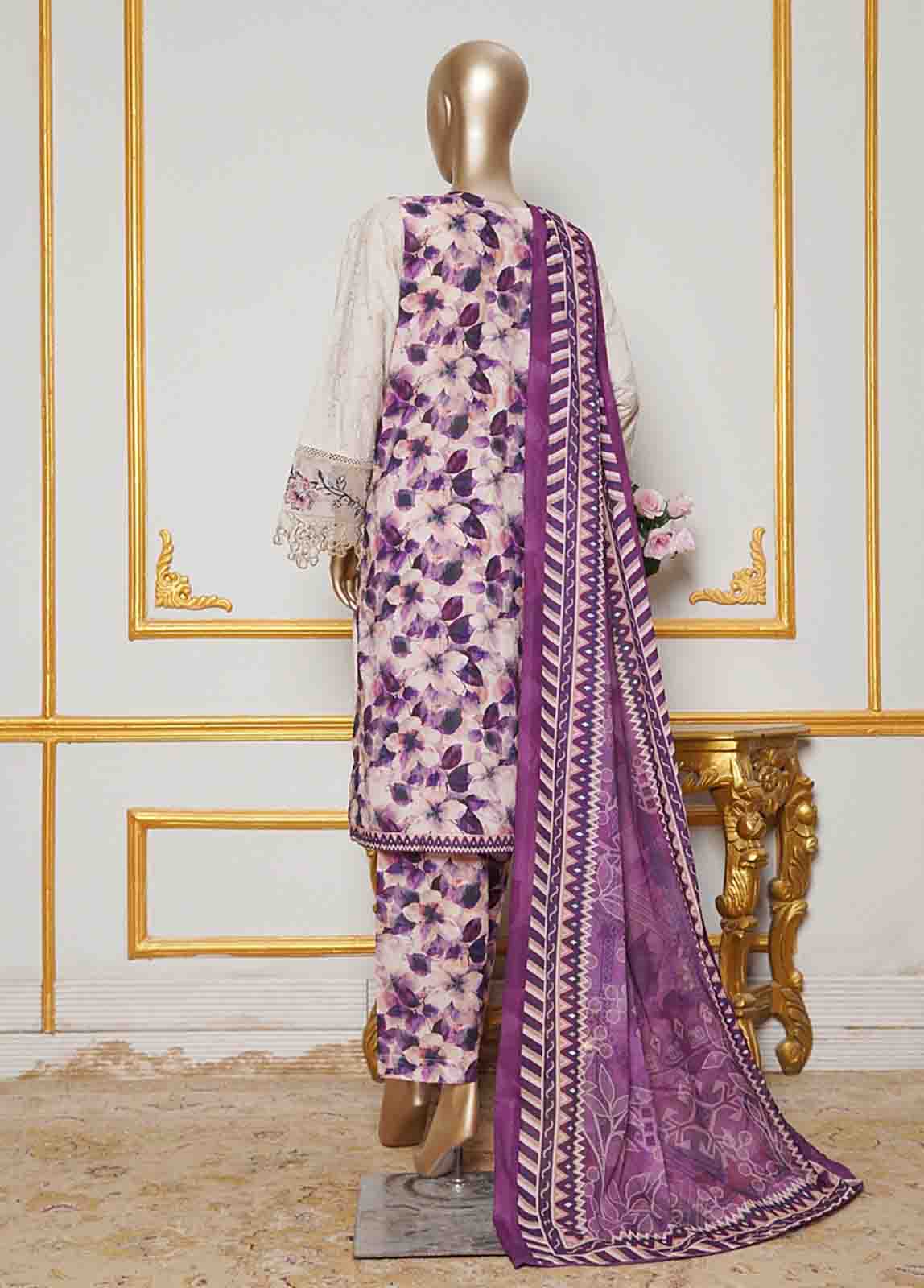 Bin Saeed Fabric - NSMC-0163- 3 Piece Cotton Embroidered Stitched Suit