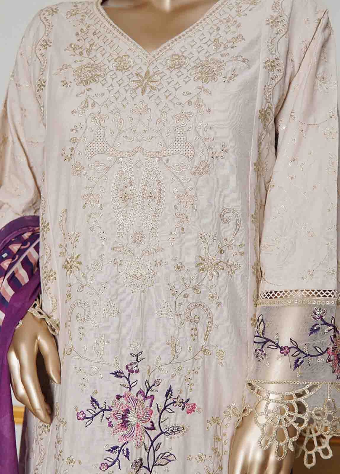 Bin Saeed Fabric - NSMC-0163- 3 Piece Cotton Embroidered Stitched Suit