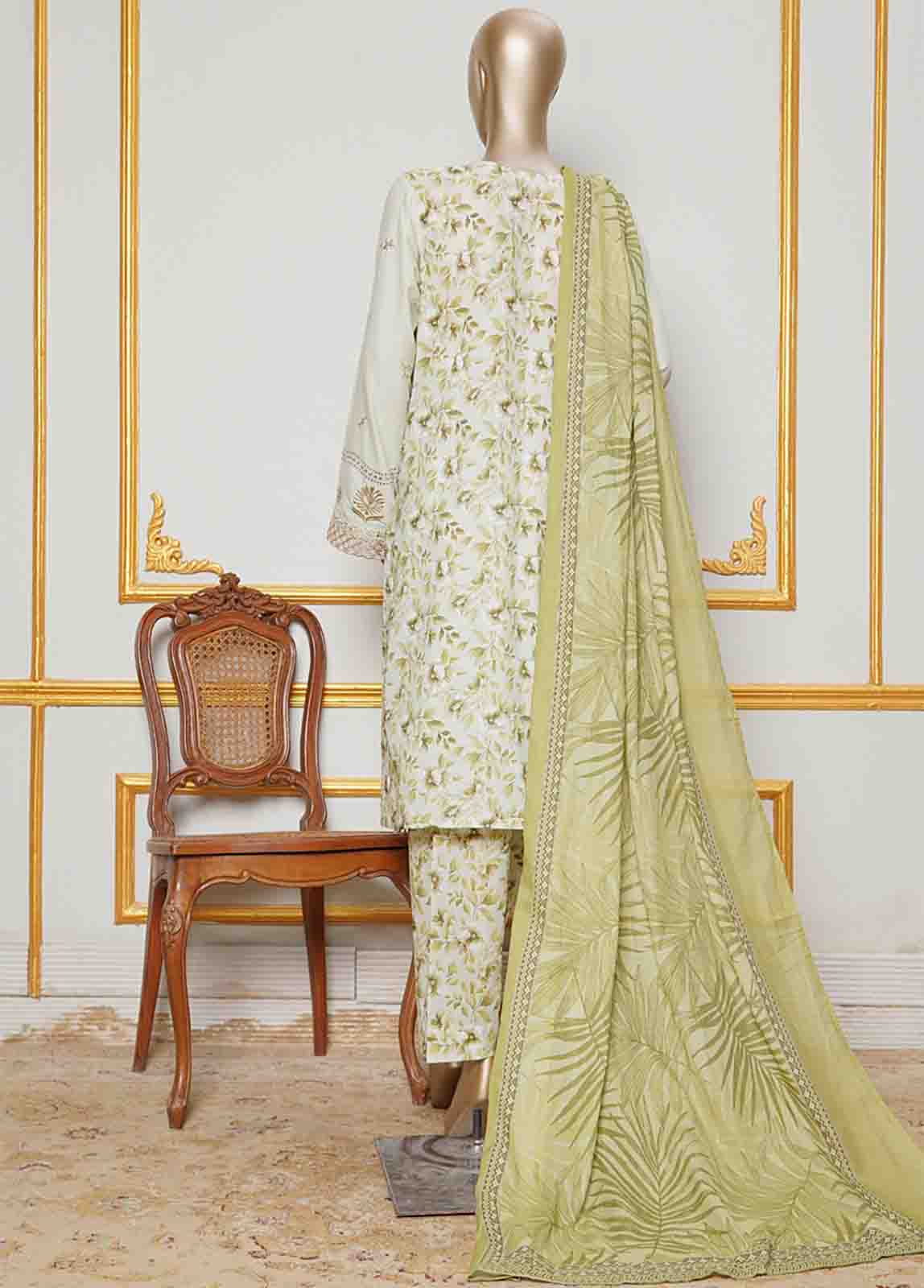 Bin Saeed Fabric - NSMC-0167- 3 Piece Cotton Embroidered Stitched Suit