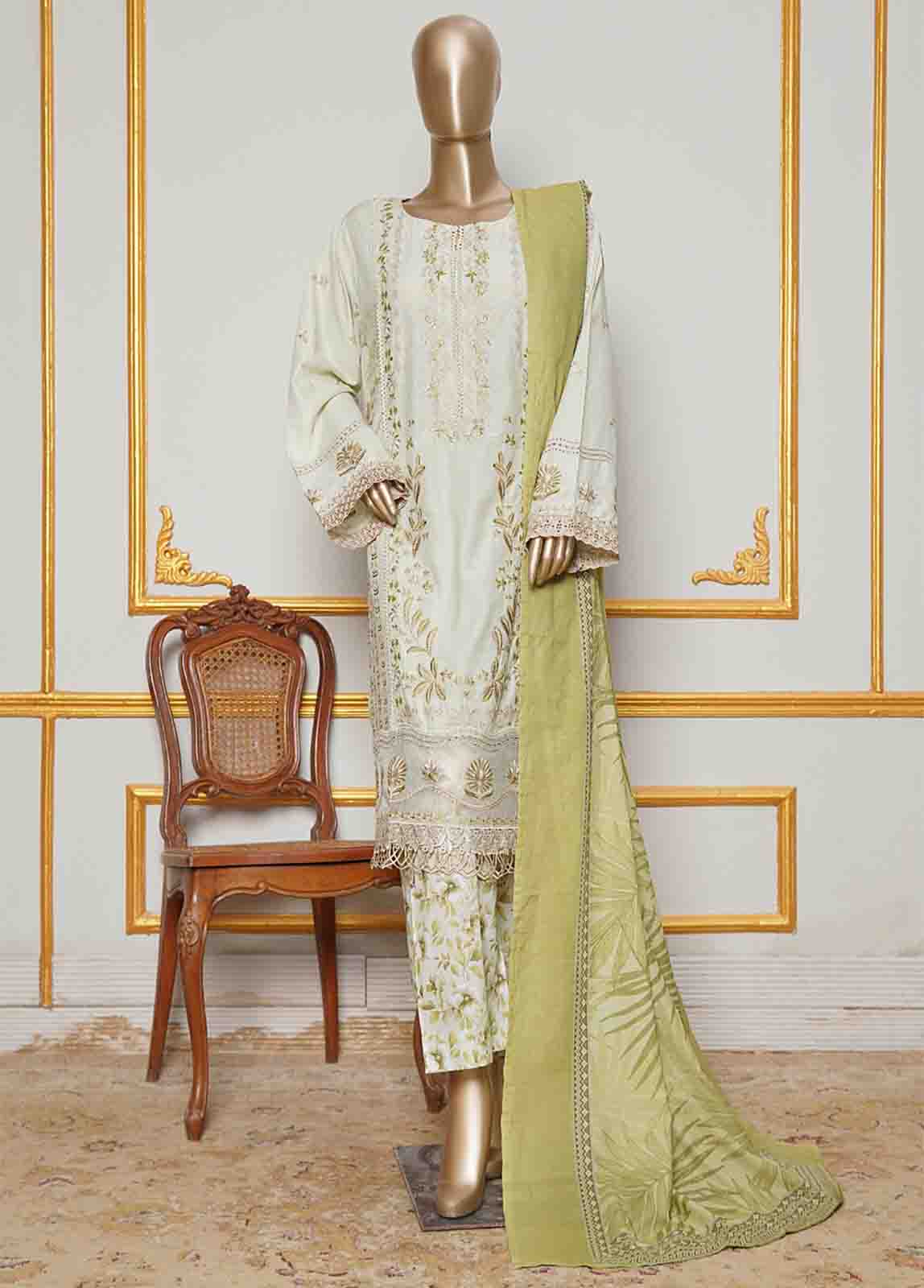 Bin Saeed Fabric - NSMC-0167- 3 Piece Cotton Embroidered Stitched Suit