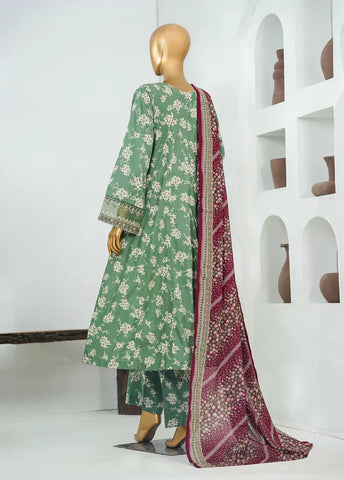 3 Piece Seafoam Green Color Embroidered Lawn Frock withTrouser & Dupatta