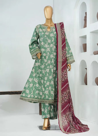 3 Piece Seafoam Green Color Embroidered Lawn Frock withTrouser & Dupatta