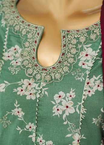 3 Piece Seafoam Green Color Embroidered Lawn Frock withTrouser & Dupatta