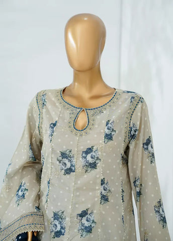 3 Piece Ivory Color Embroidered Lawn Frock withTrouser & Dupatta