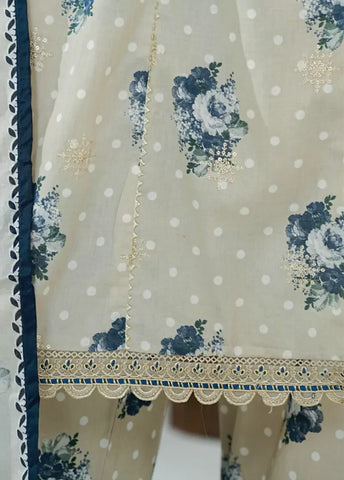 3 Piece Ivory Color Embroidered Lawn Frock withTrouser & Dupatta