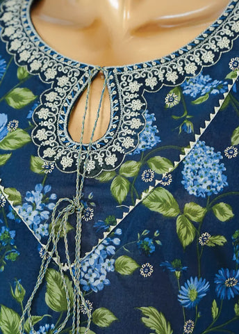 3 Piece Navy Blue Color Embroidered Lawn Frock withTrouser & Dupatta