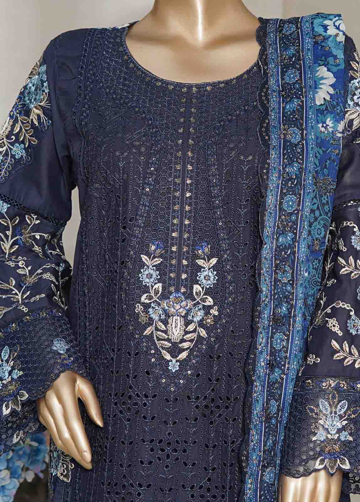Bin Saeed Fabric - NSMED-0001- 3 Piece Cotton Embroidered Stitched Suit