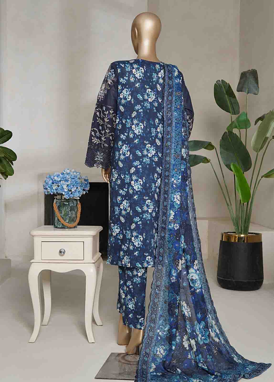 Bin Saeed Fabric - NSMED-0001- 3 Piece Cotton Embroidered Stitched Suit