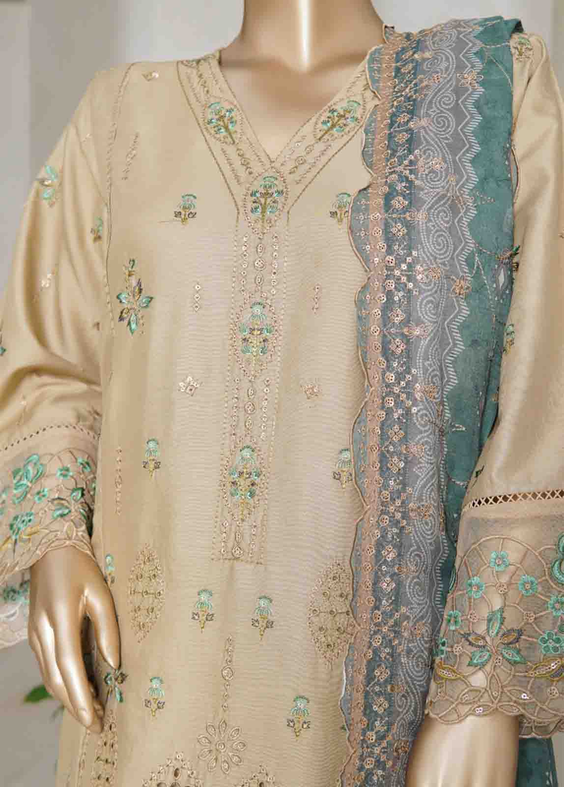 Bin Saeed Fabric - NSMED-0027- 3 Piece Cotton Embroidered Stitched Suit