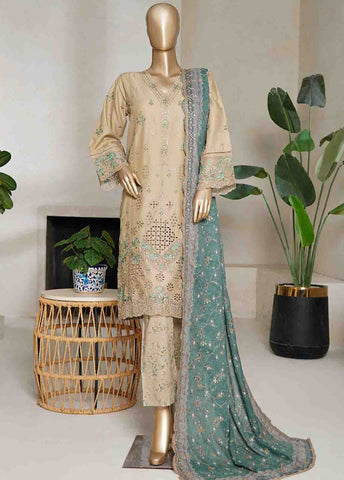 Bin Saeed Fabric - NSMED-0027- 3 Piece Cotton Embroidered Stitched Suit