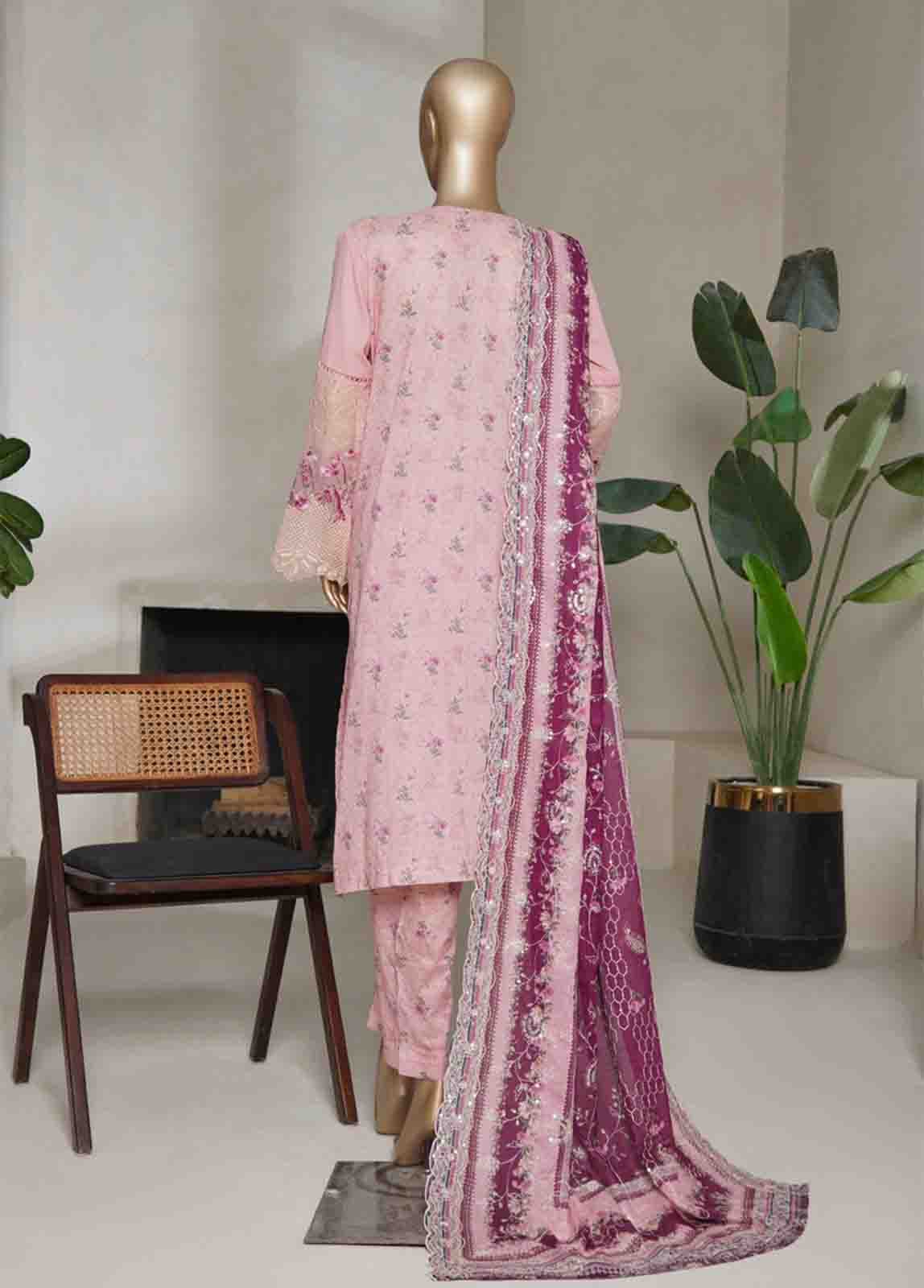 Bin Saeed Fabric - NSMED-0040- 3 Piece Cotton Embroidered Stitched Suit
