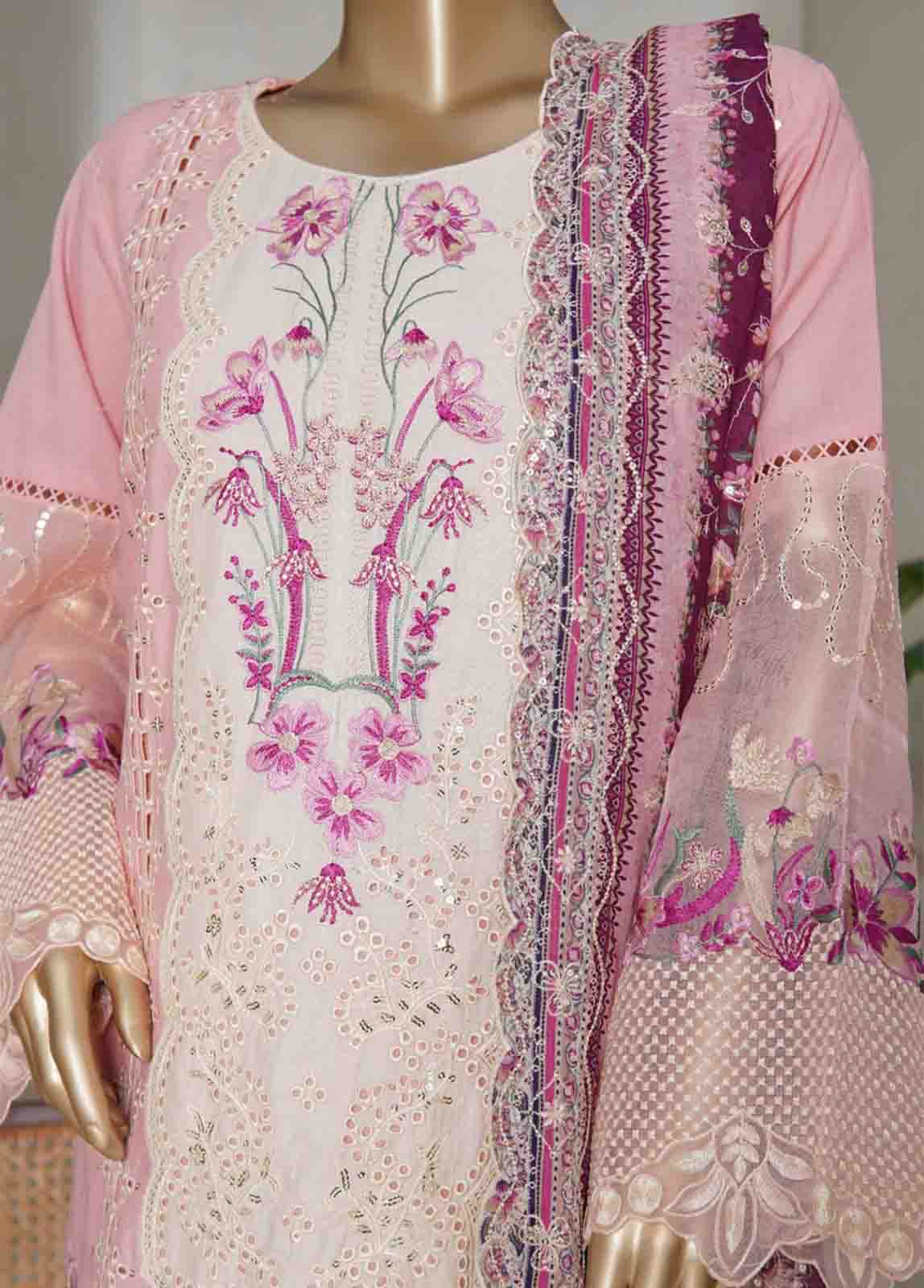 Bin Saeed Fabric - NSMED-0040- 3 Piece Cotton Embroidered Stitched Suit