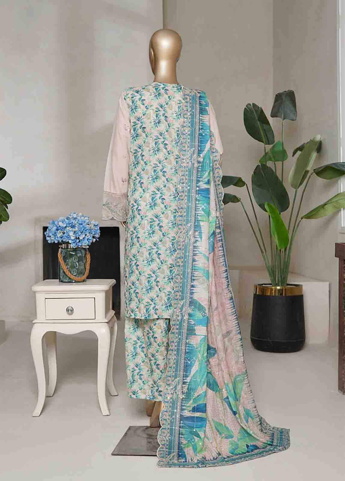 Bin Saeed Fabric - NSMED-0049- 3 Piece Cotton Embroidered Stitched Suit