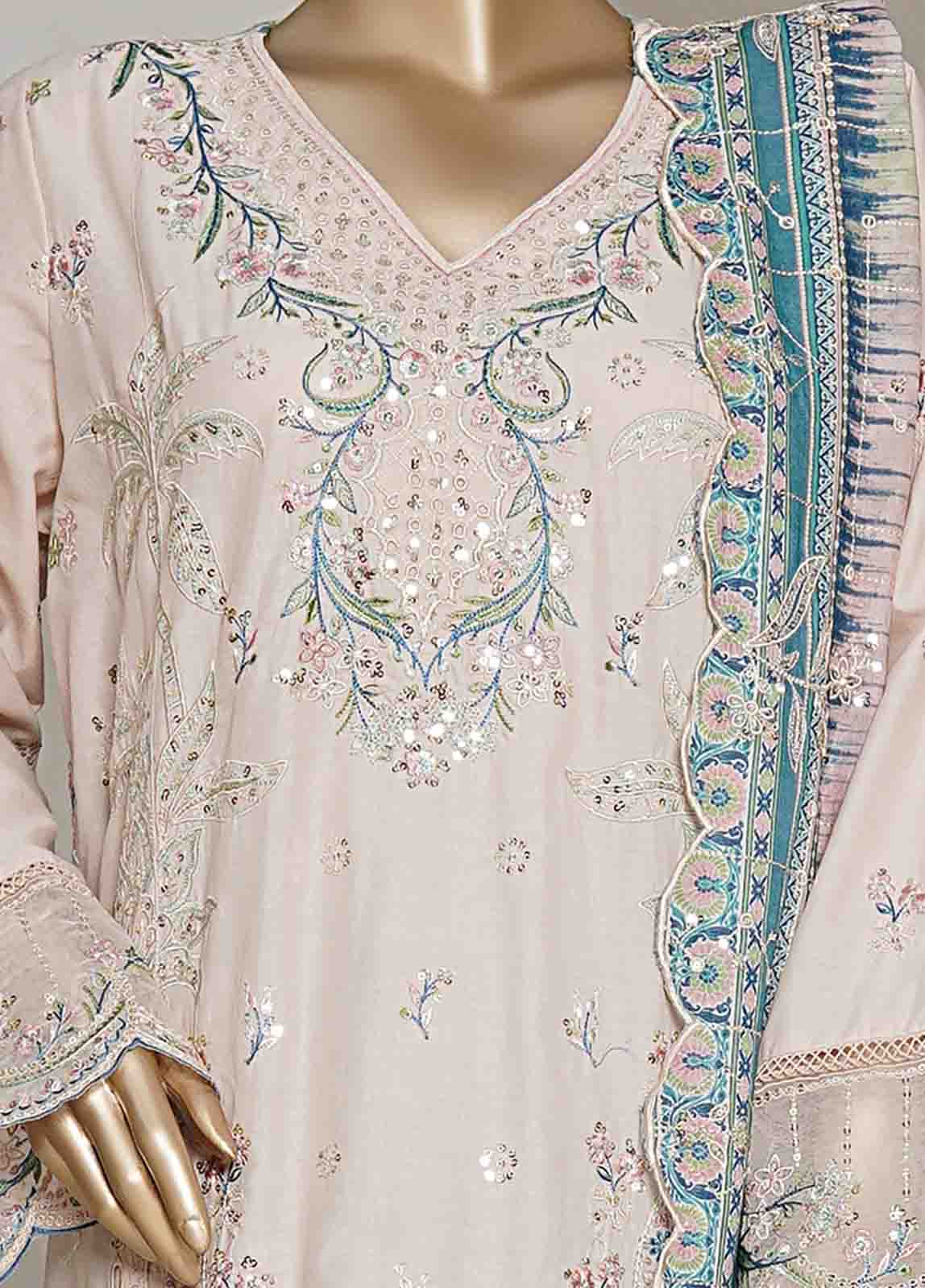 Bin Saeed Fabric - NSMED-0049- 3 Piece Cotton Embroidered Stitched Suit