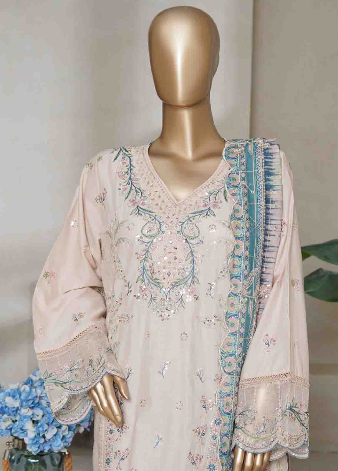 Bin Saeed Fabric - NSMED-0049- 3 Piece Cotton Embroidered Stitched Suit