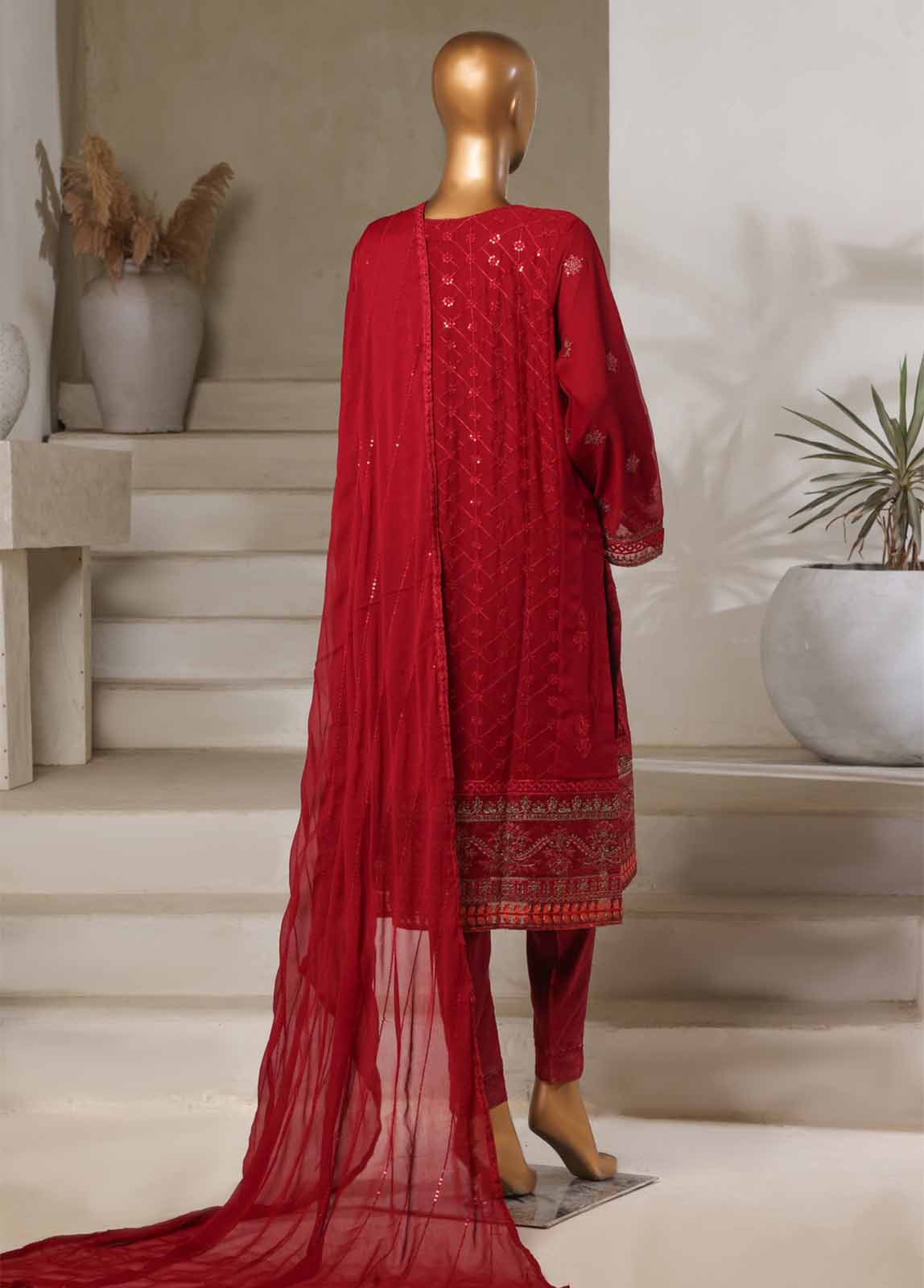 Bin Saeed Fabric - OMC-016 M- 3 Piece Chiffon Stitched Suit