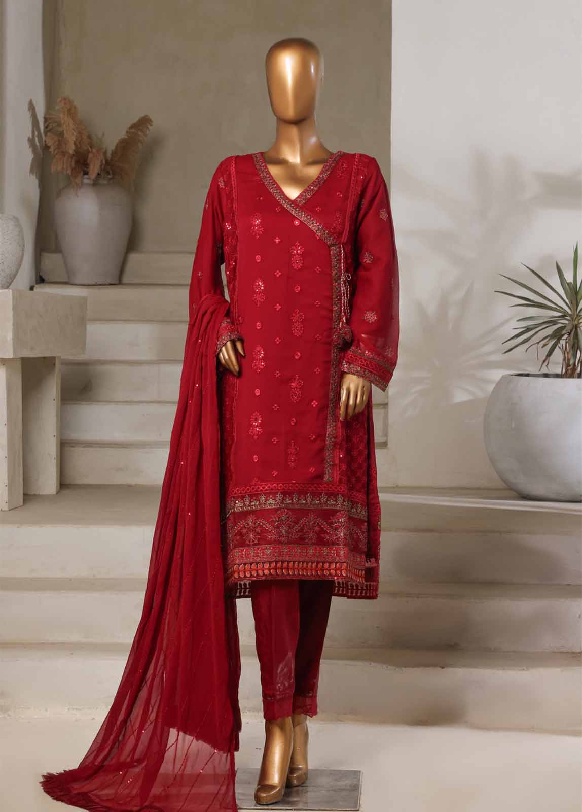 Bin Saeed Fabric - OMC-016 M- 3 Piece Chiffon Stitched Suit