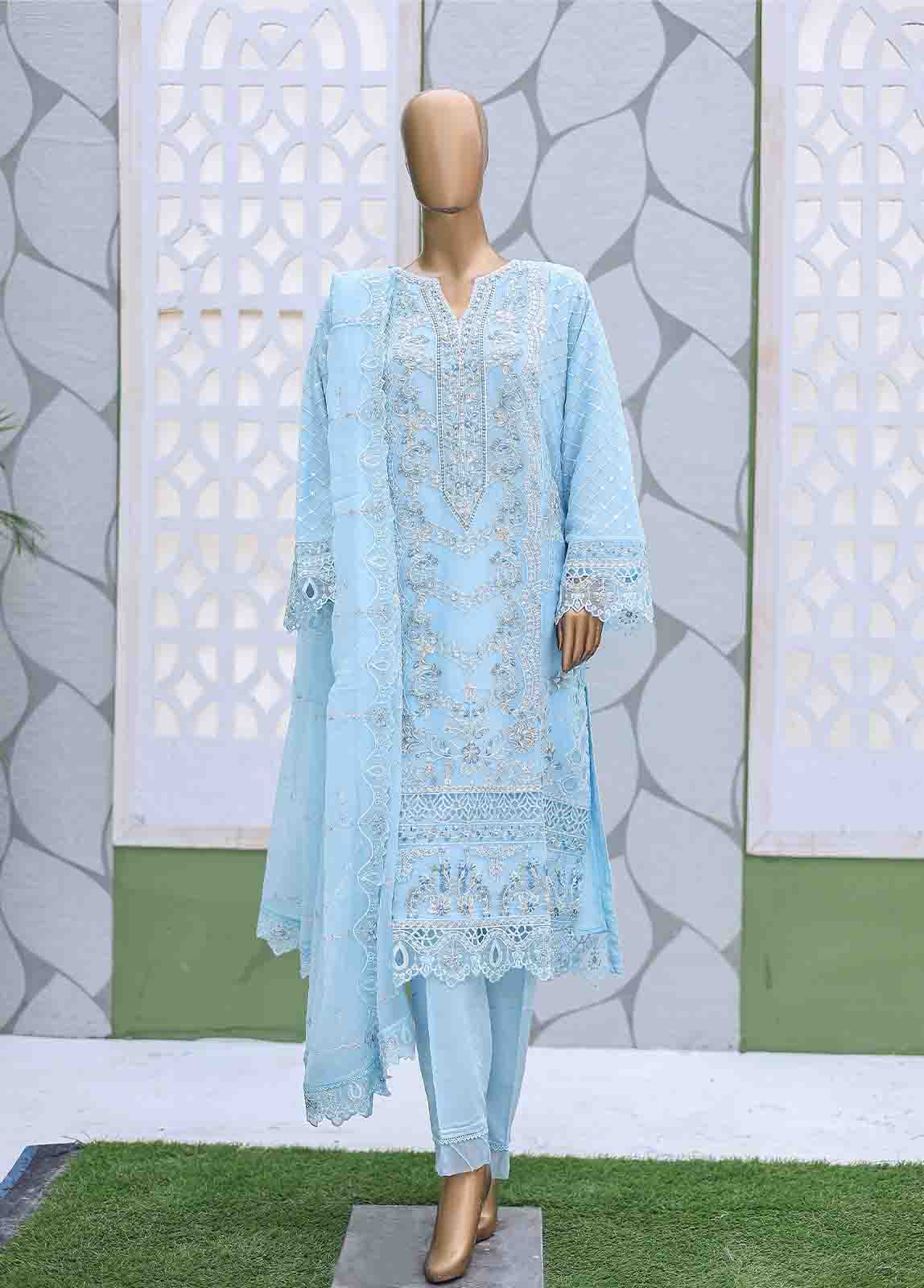 Bin Saeed Fabric - OMS-C005- 3 Piece Embroidered Chiffon