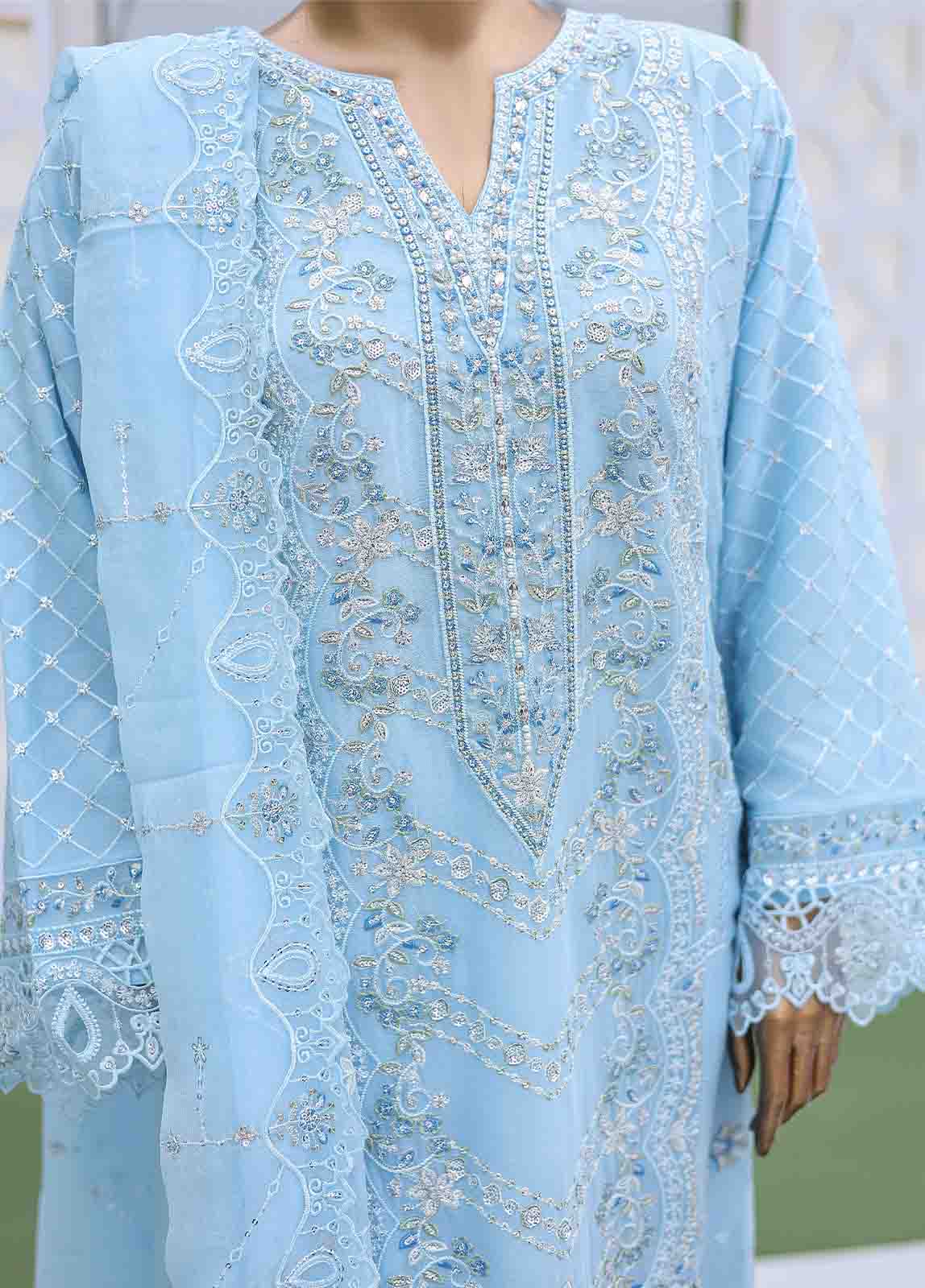 Bin Saeed Fabric - OMS-C005- 3 Piece Embroidered Chiffon