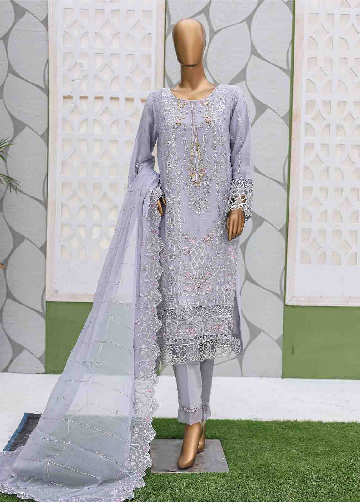 Bin Saeed Fabric - OMS-C006- 3 Piece Embroidered Chiffon