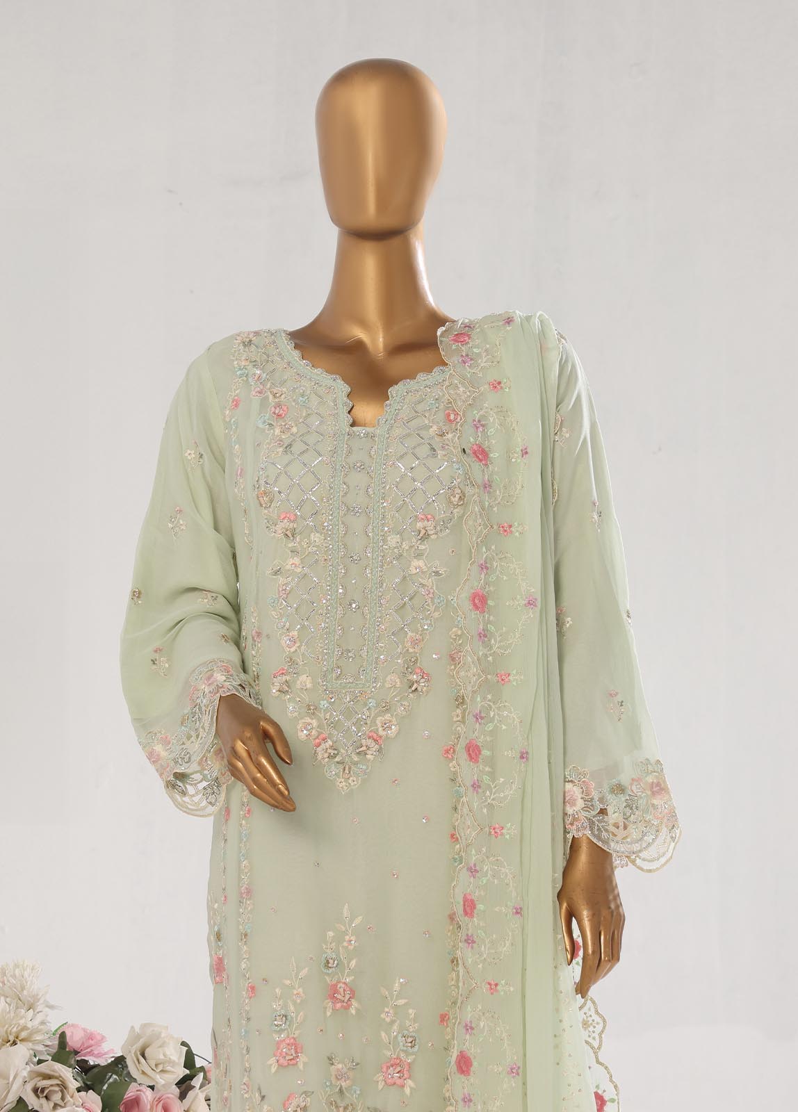 Bin Saeed Fabric - OMSC-003- 3 Piece Chiffon Stitched Suit
