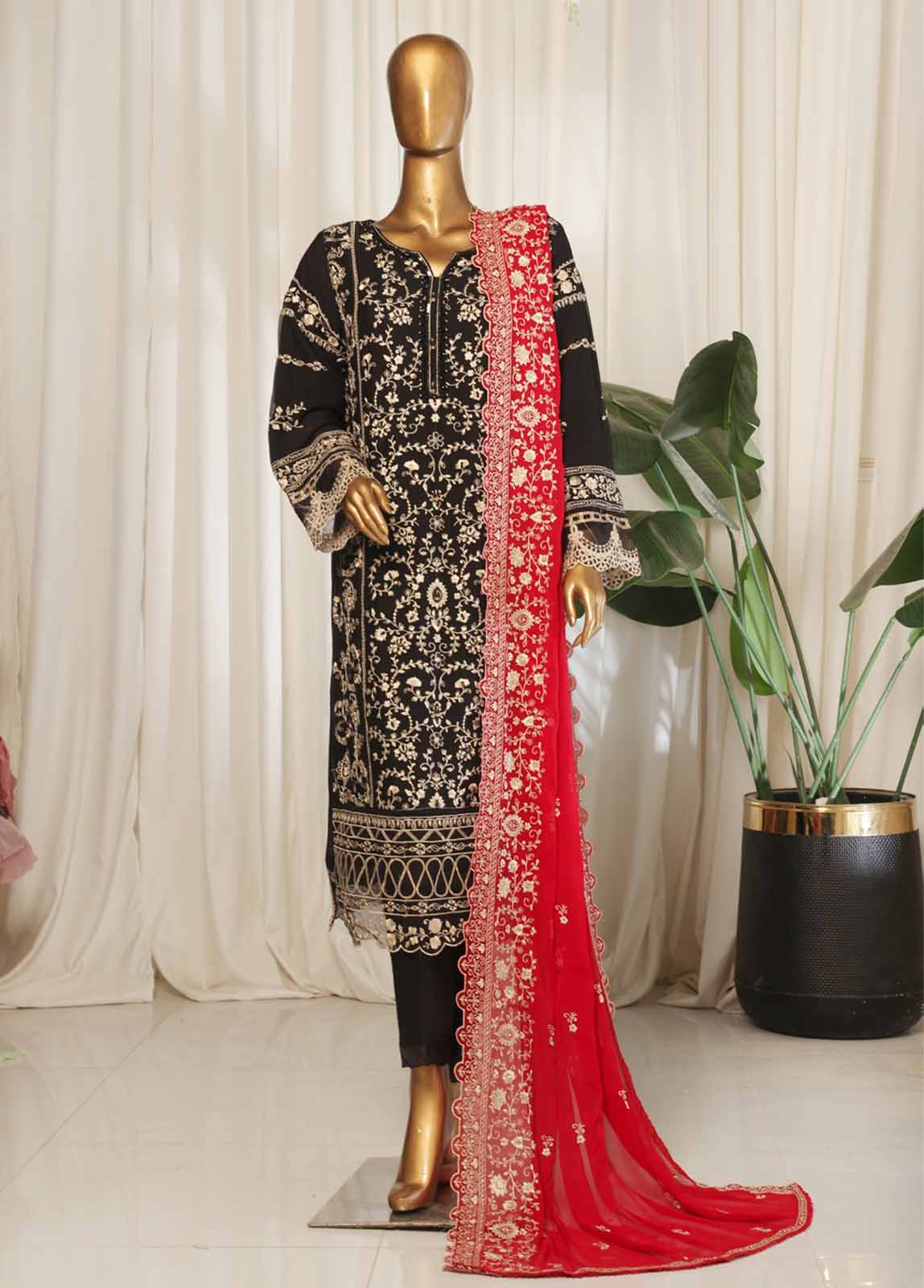 Bin Saeed Fabric - OMSC-008- 3 Piece Chiffon Stitched Suit