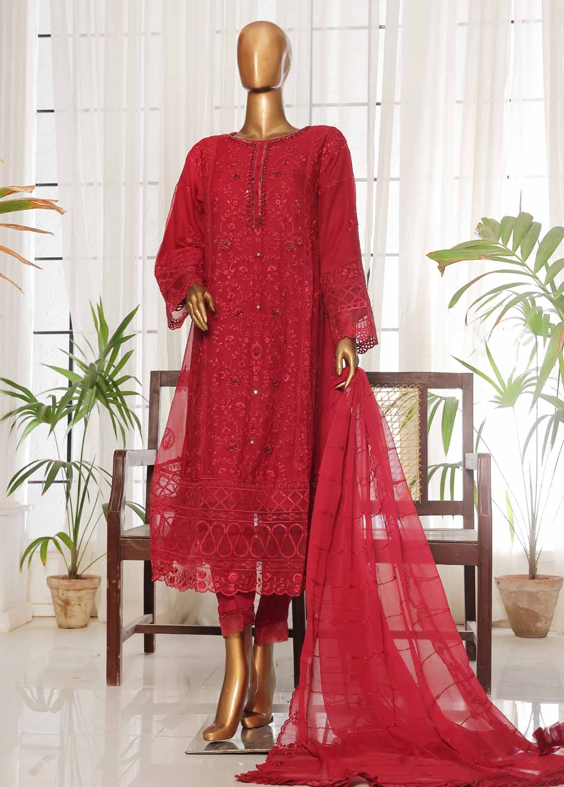 Bin Saeed Fabric - OMSC-008 F- 3 Piece Chiffon Stitched Suit
