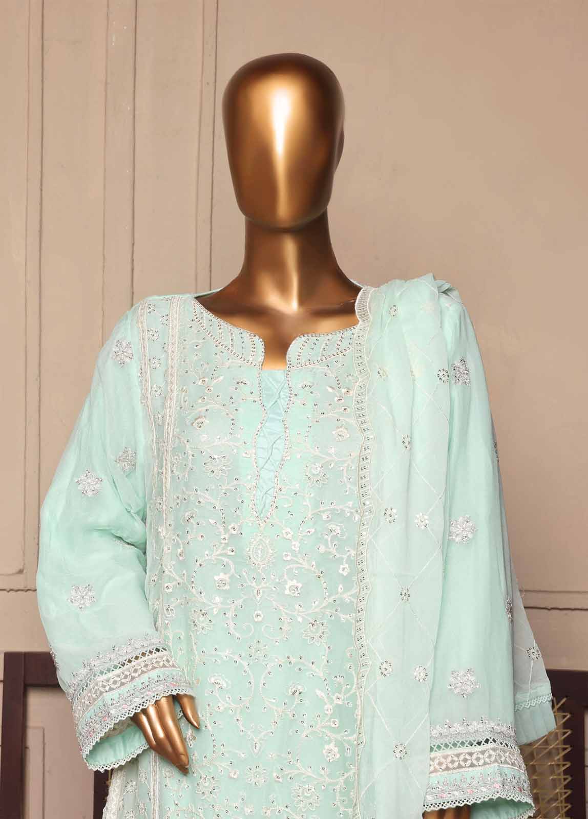 OMSC-FR-010 R55-3 Piece Luxury Embroidered Frock Style Suit